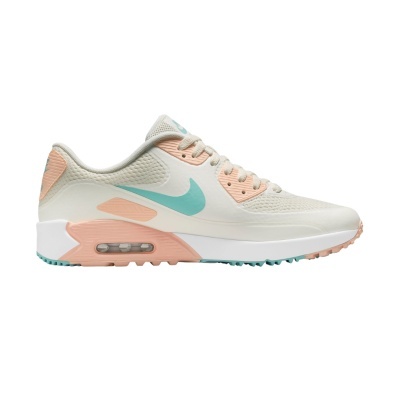 Ténis Nike Air Max branco com detalhes em salmão e azul claro