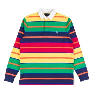 Polo de manga comprida às riscas coloridas com gola branca