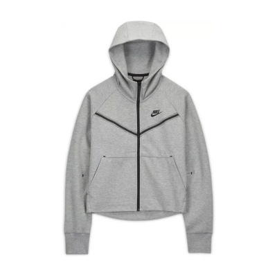 Casaco de capuz Nike cinzento claro com fecho preto e logo preto no peito