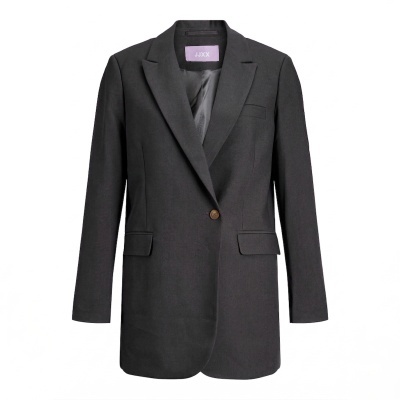 Casaco cinzento escuro com botão e gola de lapela com etiqueta JJXX