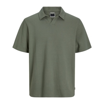 T-shirt verde oliva de manga curta com gola tipo polo e textura waffle