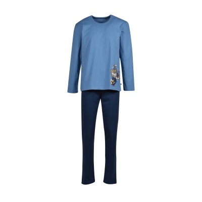 Conjunto de pijama azul com estampa infantil na camisola