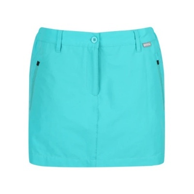 saia curta azul turquesa com bolsos e botão