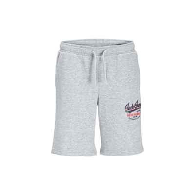 Calções cinzentos com cordão e estampado na perna esquerda