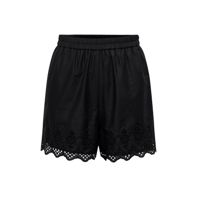 Calções pretos femininos com bordado na bainha