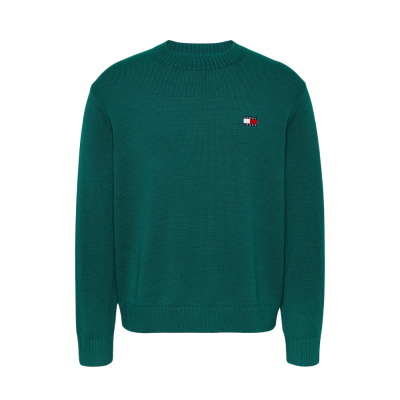 Camisola de malha verde petróleo com logótipo colorido no peito.