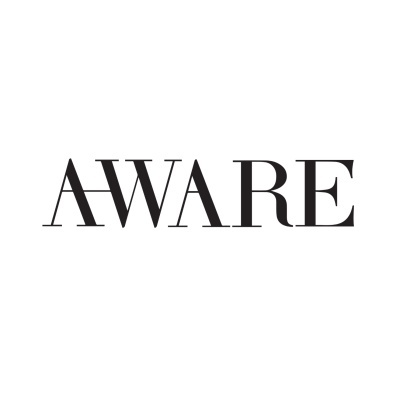 Logótipo com a palavra AWARE em preto sobre fundo branco