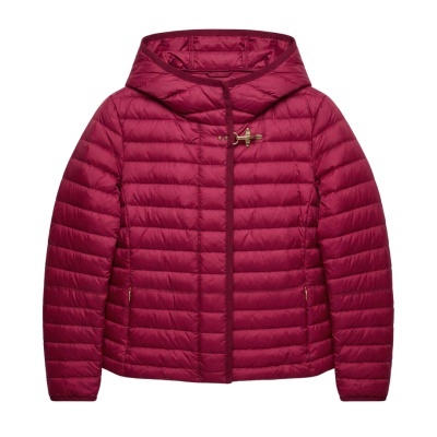 Casaco acolchoado vermelho com capuz e mola metálica