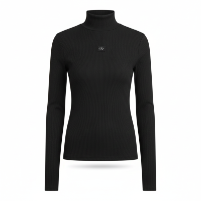 Camisola preta de gola alta e manga comprida com logótipo CK no peito