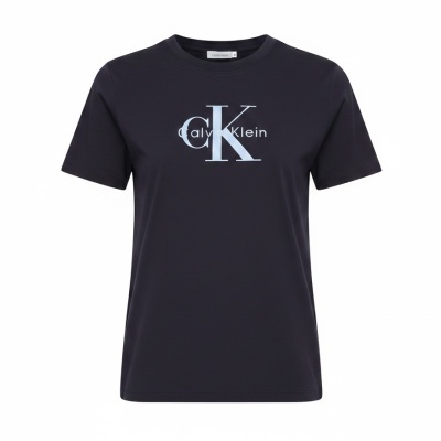 T-shirt preta Calvin Klein com logotipo frontal em branco azul
