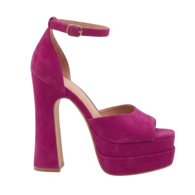 Sandália rosa em camurça com plataforma e salto alto grosso