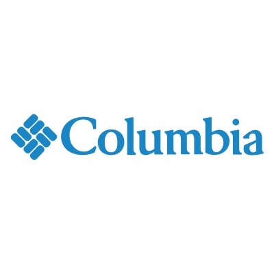 Logótipo da Columbia com texto azul e símbolo losango azul