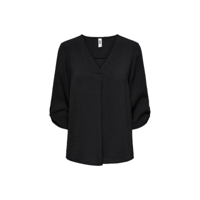 blusa preta de manga 3/4 com gola em V