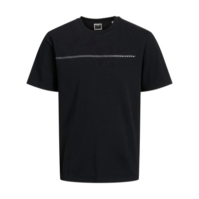 T-shirt preta com linha cinzenta e texto JACK&JONES no peito