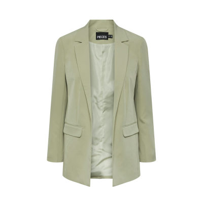 Blazer feminino verde claro com forro interior e bolso com aba