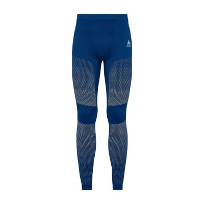 Leggings de desporto azuis com padrão cinzento e logótipo odlo