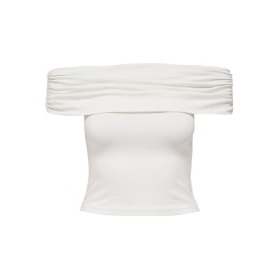 Top branco ombro a ombro com detalhe franzido