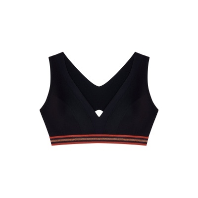 Top estilo sutiã preto com faixa elástica laranja e rosa