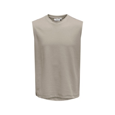 Camisola bege sem mangas com gola redonda