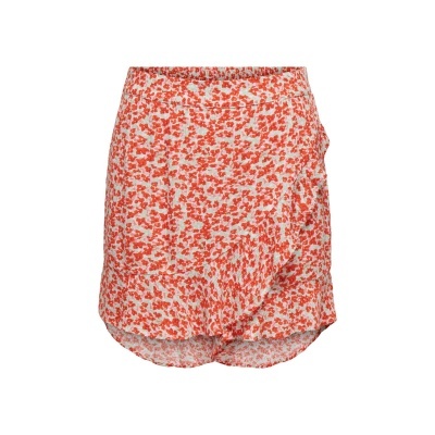 saia curta com padrão floral vermelho e branco