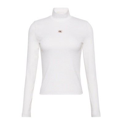 Camisola branca de manga comprida com gola alta e logótipo cK no peito