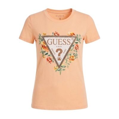 T-shirt peach da Guess com estampado triangular e padrão floral