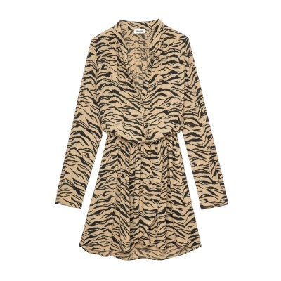 Vestido comprido com padrão de zebra bege e preto com cinto