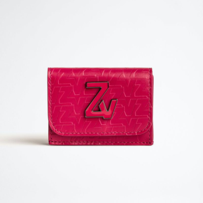 Carteira cor-de-rosa com padrão das letras 'ZV' e detalhe metálico 'ZV'