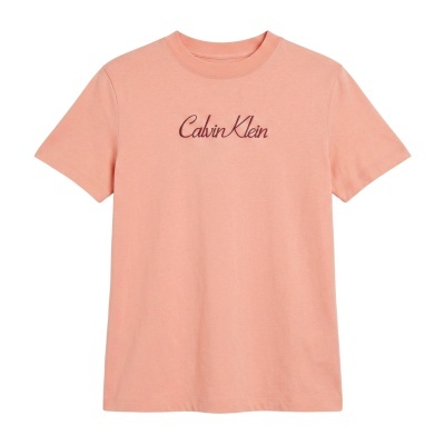 T-shirt rosa salmão com texto Calvin Klein bordado