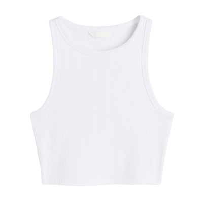 Top cropped branco em malha canelada com decote redondo e alças largas