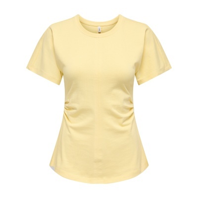 T-shirt amarela clara com gola redonda e mangas curtas