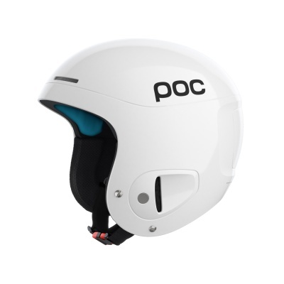 Capacete branco POC com interior acolchoado preto e azul