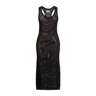 Vestido comprido preto de malha aberta com etiqueta Saint Laurent.