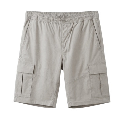 Calções cargo cinza claro com bolsos e elástico na cintura