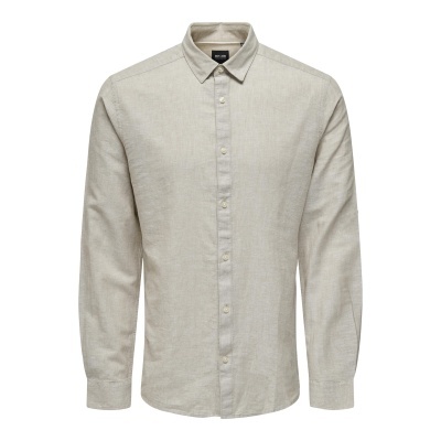 Camisa masculina bege de manga comprida com botões e gola clássica
