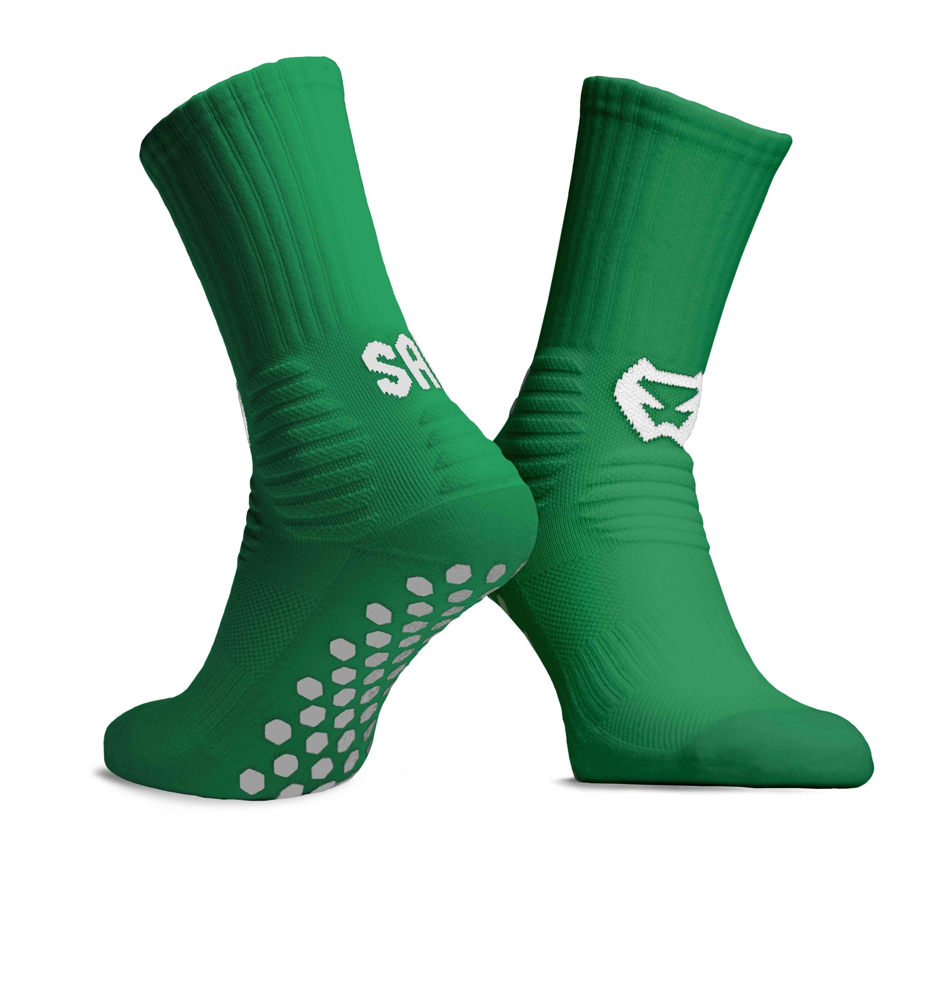 Par de meias desporto verdes com detalhes antiderrapantes e logótipo branco