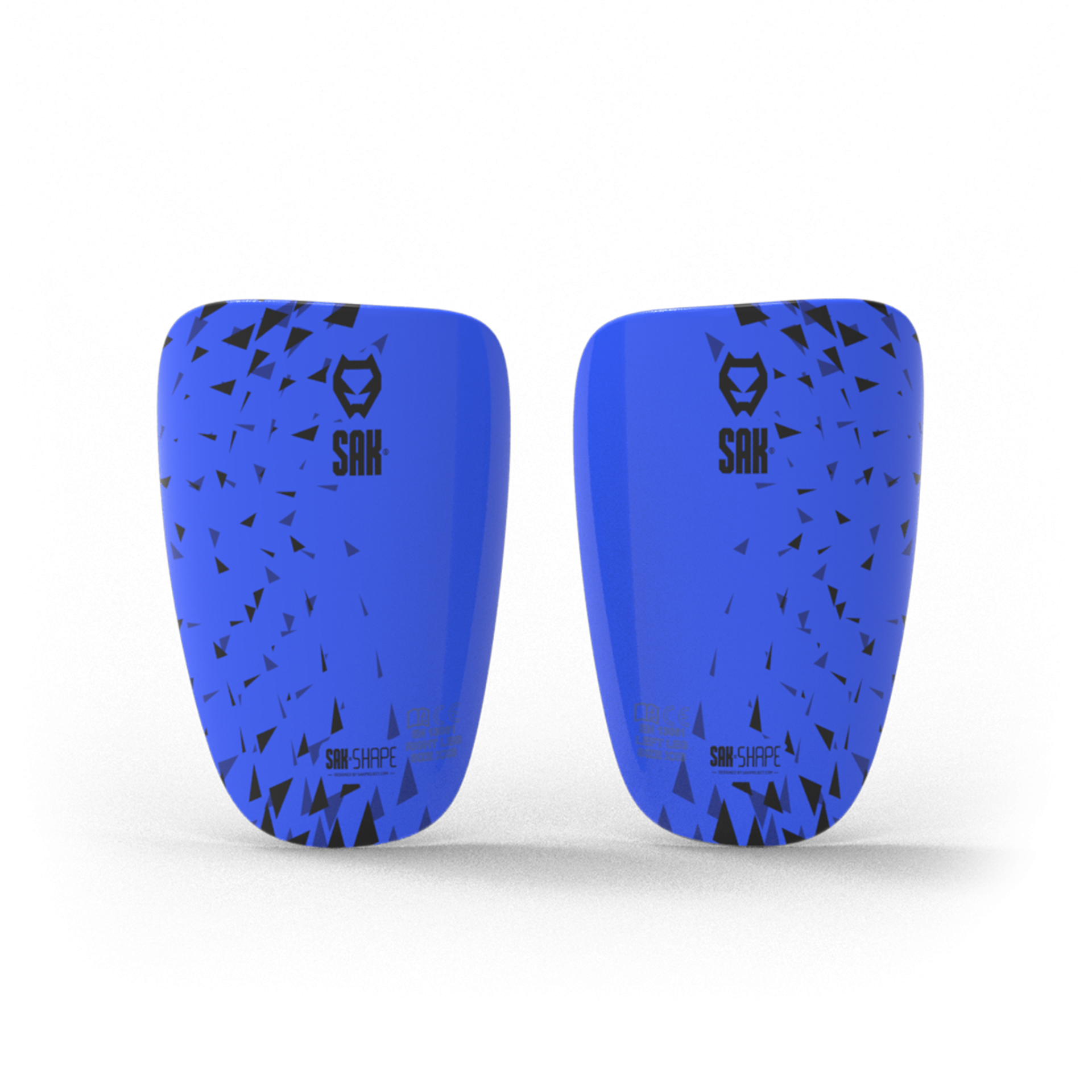 Caneleiras azuis com padrão geométrico preto e logotipo SIN