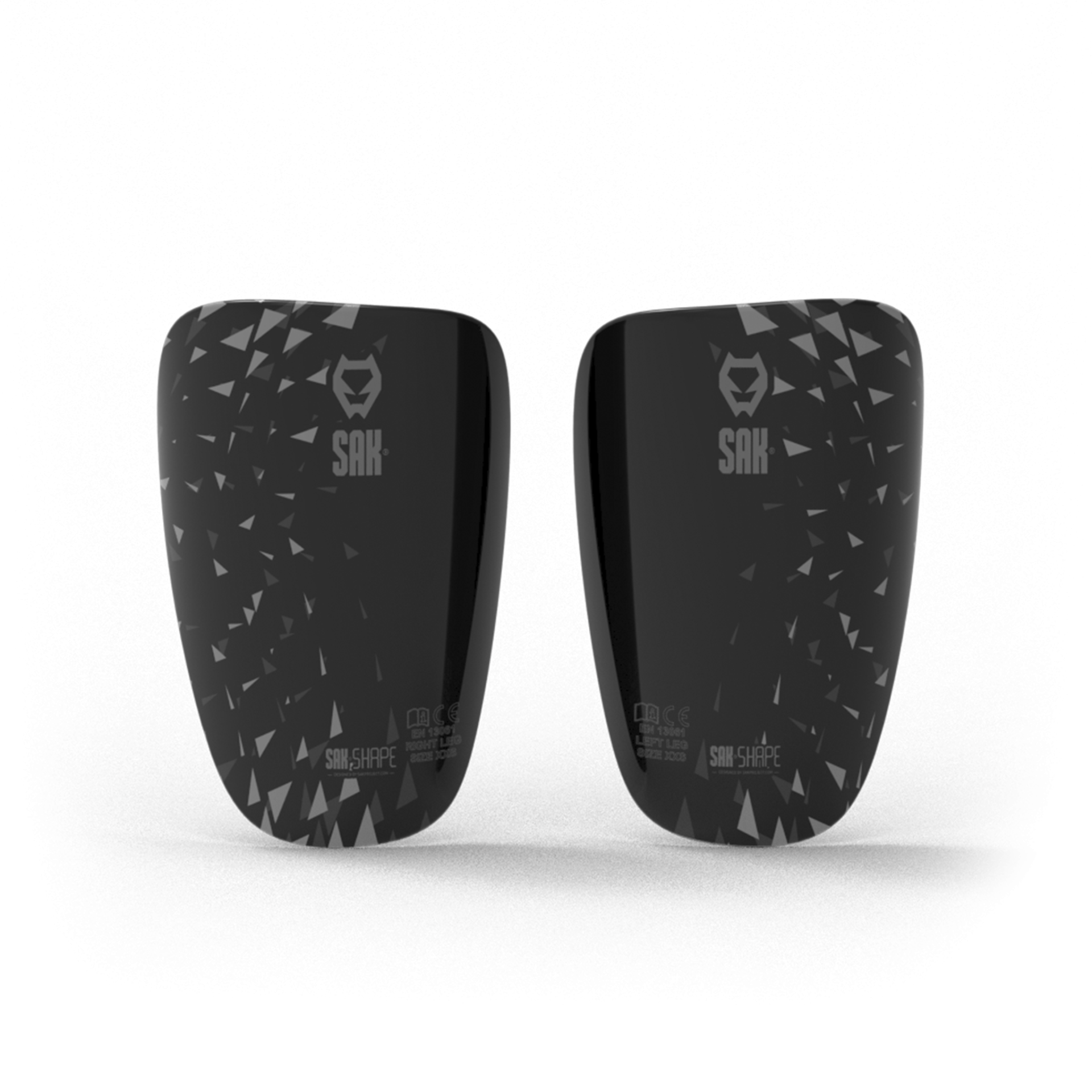 Par de caneleiras negras com padrão geométrico e logótipo SAH