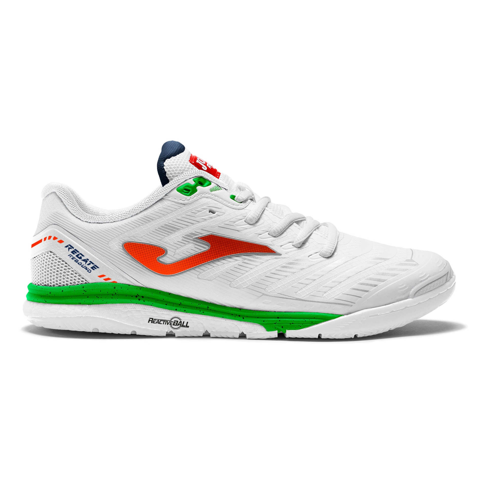 Ténis desportivos Joma branco com logótipo laranja e detalhes verdes