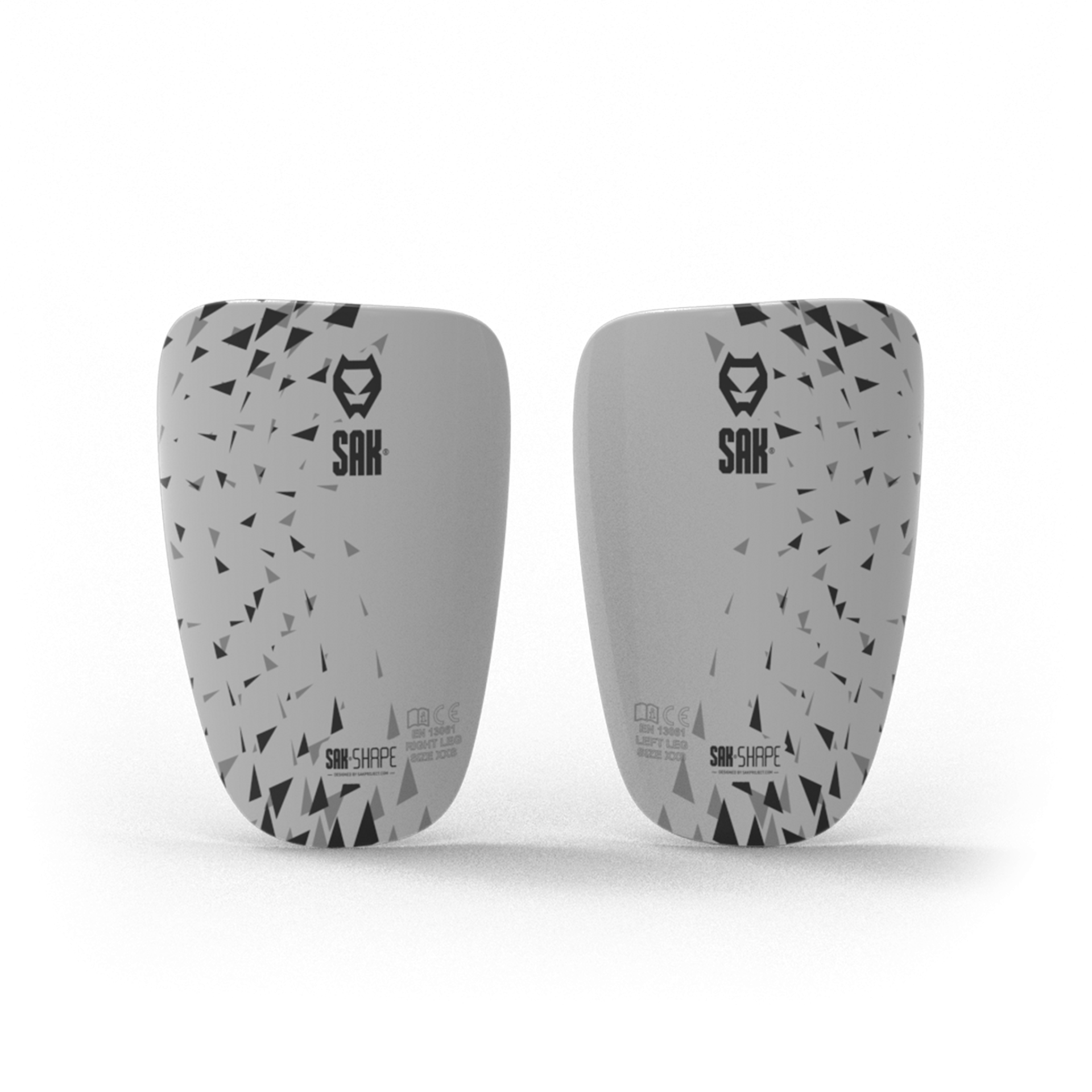 Par de caneleiras cinza claro com padrão triangular e logótipo SAH