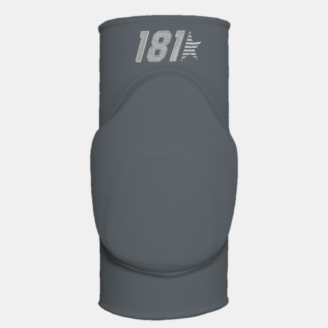 Joelheira elástica cinzenta com o número 181 e estrela branca