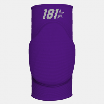 Protetor ou joelheira elástico roxo com almofada frontal e texto 181 branco com estrela