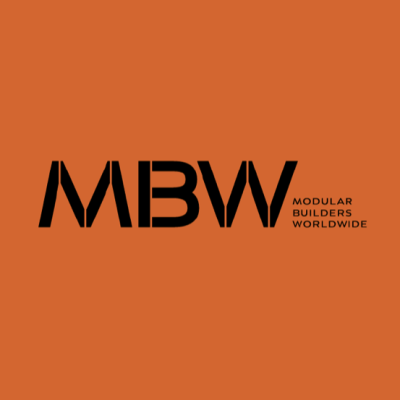 Logotipo preto MBW em fundo laranja com texto MODULAR BUILDERS WORLDWIDE