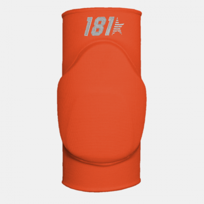 Proteção para joelho almofadada laranja com texto 181 branco