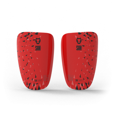 Par de caneleiras vermelhas com padrão triangular preto e logo SAH