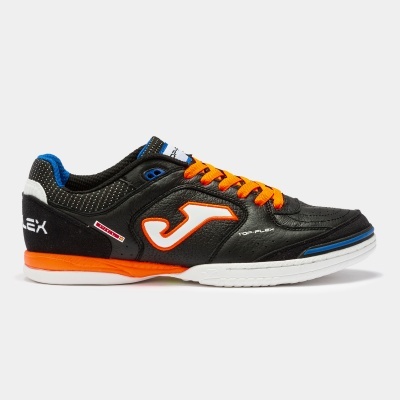 Tênis desporto indoor Joma preto com detalhes laranja, branco e azul