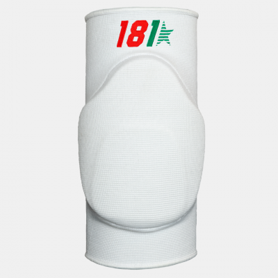 Joelheira branca com proteção acolchoada e texto 181K