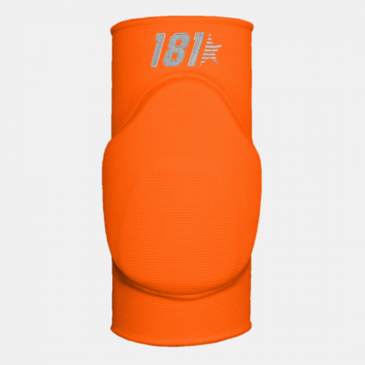 manga ou joelheira protetora laranja com almofada e texto 181 branco