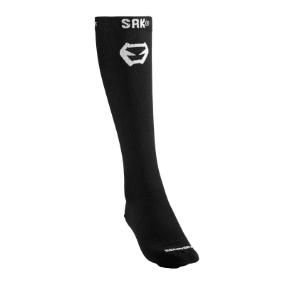 Meia desportiva comprida preta com logótipos brancos