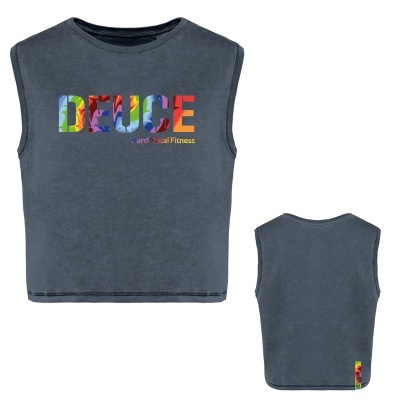 camisola de alças cinzenta escura com estampado colorido DEUCE e texto Ward Neal Fitness